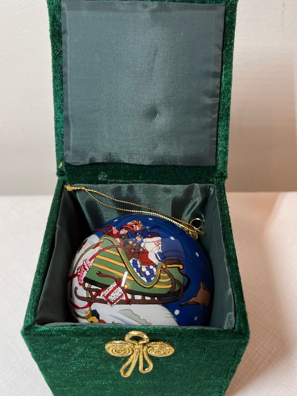 Pier 1 LE BIEN Blue Santa Sleigh Glass Ornament